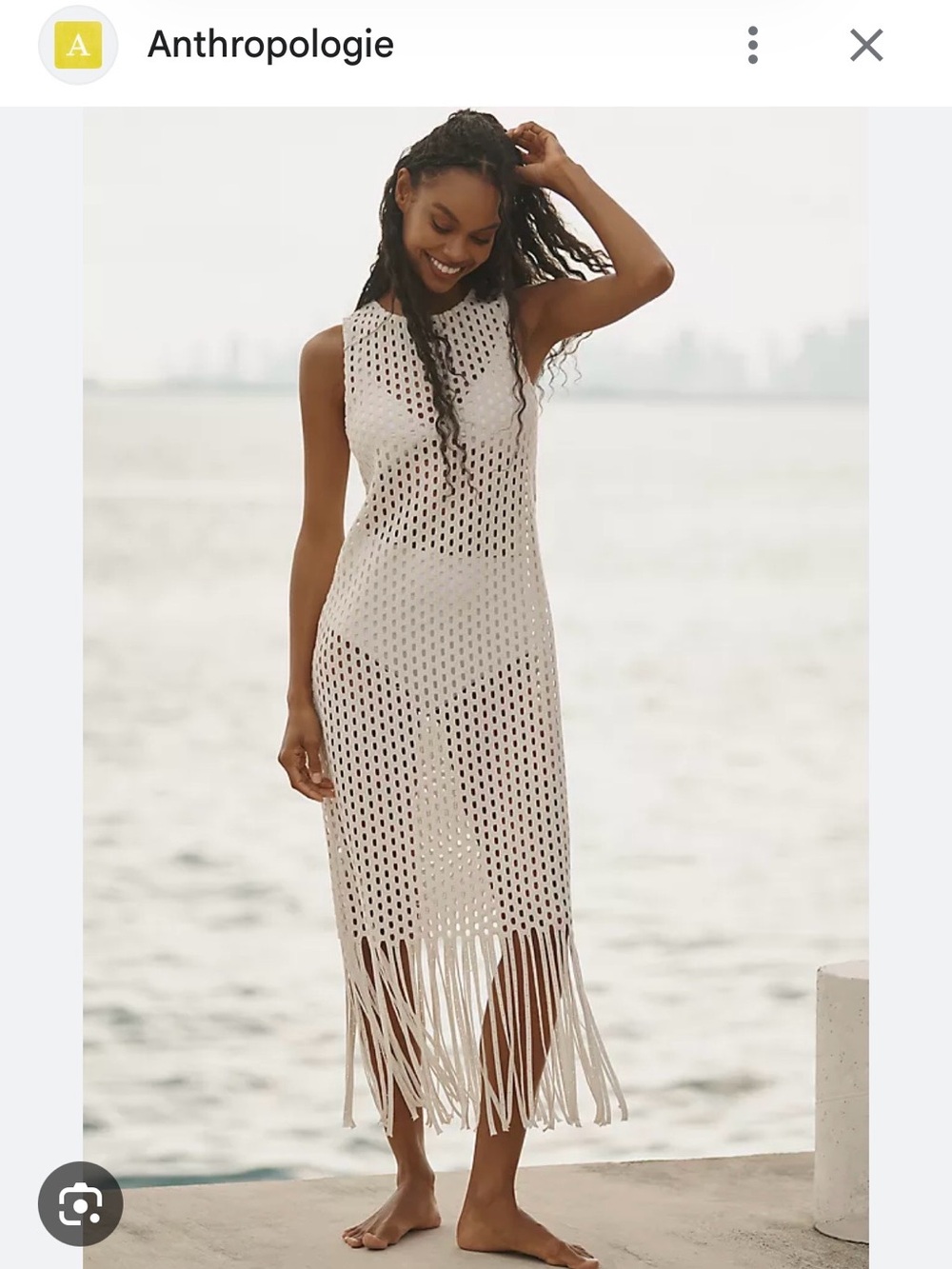 NWT Celandine from Anthro Sleeveless White Crochet Fringe Midi Dress, size M